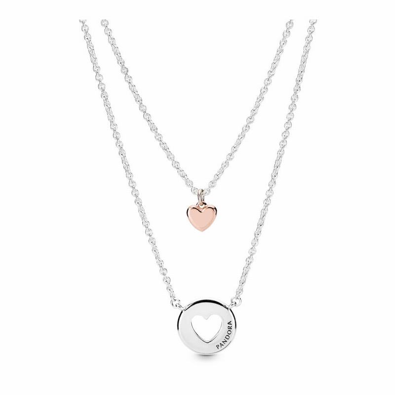 Pandora Layered Heart Necklace Outlet NZ, Pandora Rose™ (672910-TUA)